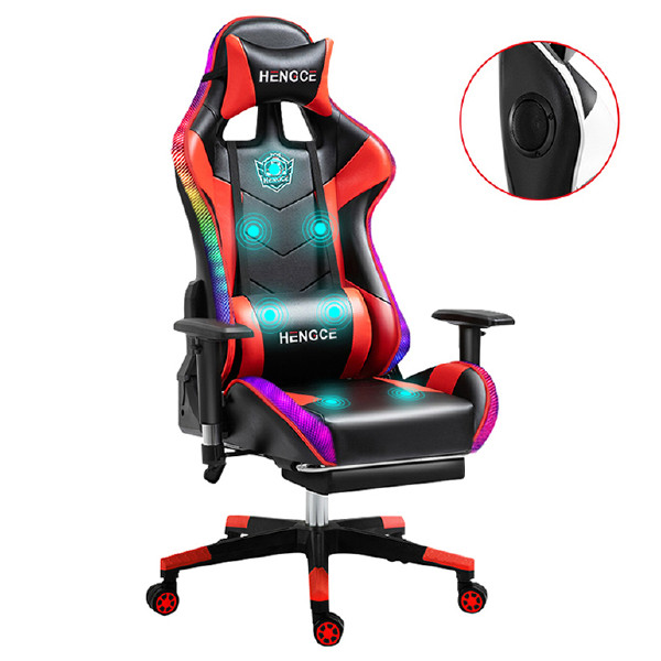 Hot Popular China Factory Direct Fast Delivery LED Light  Massage Gaming Chair with Feetrest