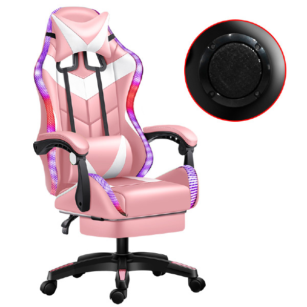 Anji Cheap PU Leather Reclining Speaker Gaming Chair Adjustable RGB Silla Gamer With Foot Rest