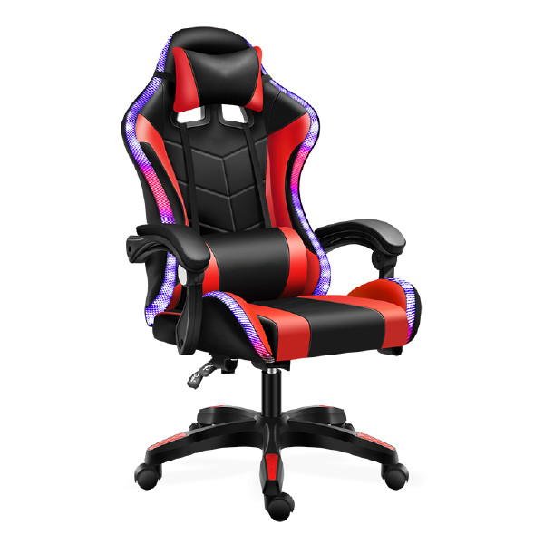 Custom China Black Red Wooden Frame LED PU Leather Office Adult Ergonomic RGB Racing Computer PC Gamer Gaming Chair For Sale