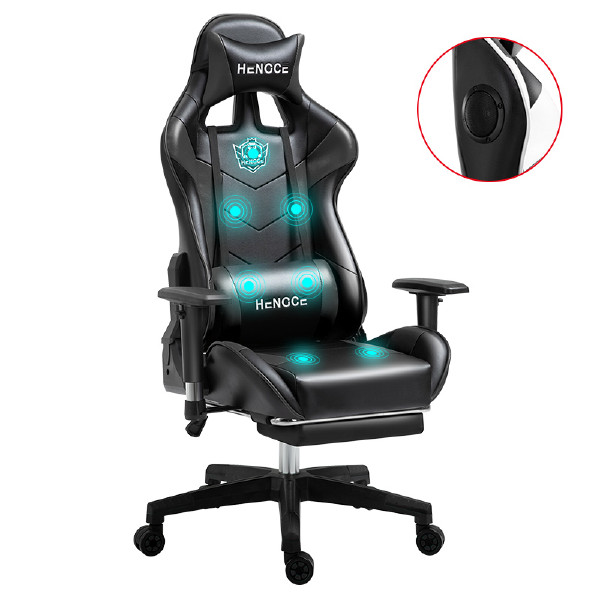 Black Massage Racing Silla Audio Gamer Chair PU Leather Computer Gaming Chair With Footrest