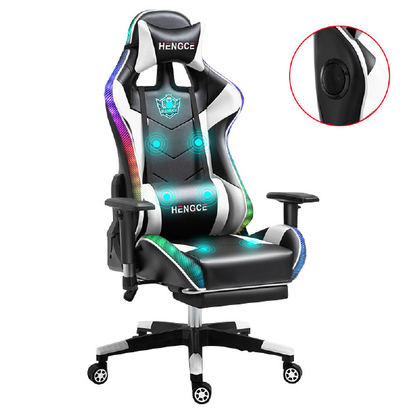 RGB Comfortable Adjustable Leather PC Games Racing Gaming Chair With Footrest