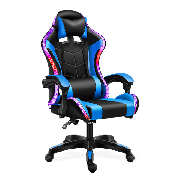 Factory Wholesale Leather Reclining Gamer Chair LED Light Bar Racer RGB Gaming Chair